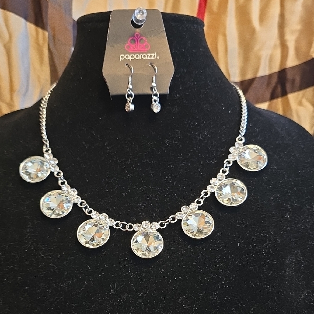 Paparazzi Silver Necklace with Clear Gems